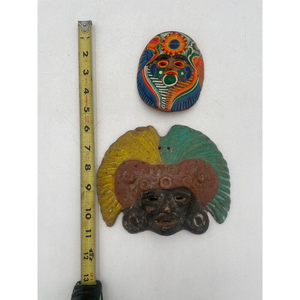 Handcrafted Vintage Mexican Ceramic Masks Colorful Aztec Tribal Face Wall Décor - Picture 4 of 8